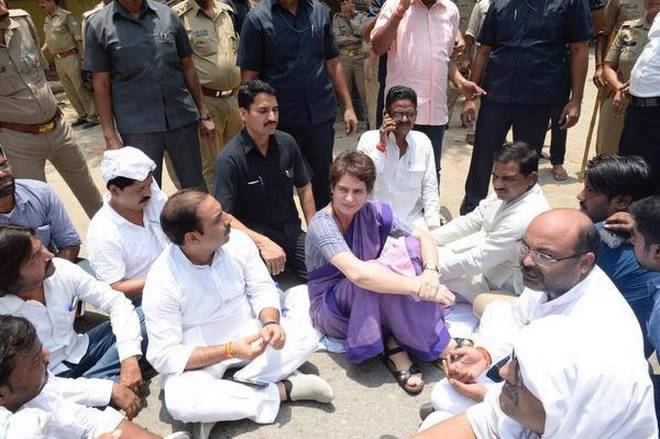 Priyanka Gandhi detained on her way to visit the kin of the Adivasis killed in Land dispute